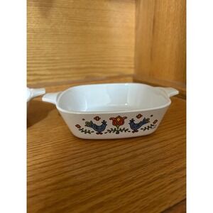 Vintage Corning Ware Blue Bird Floral Petite French Ovenware Baking Dish Set of2